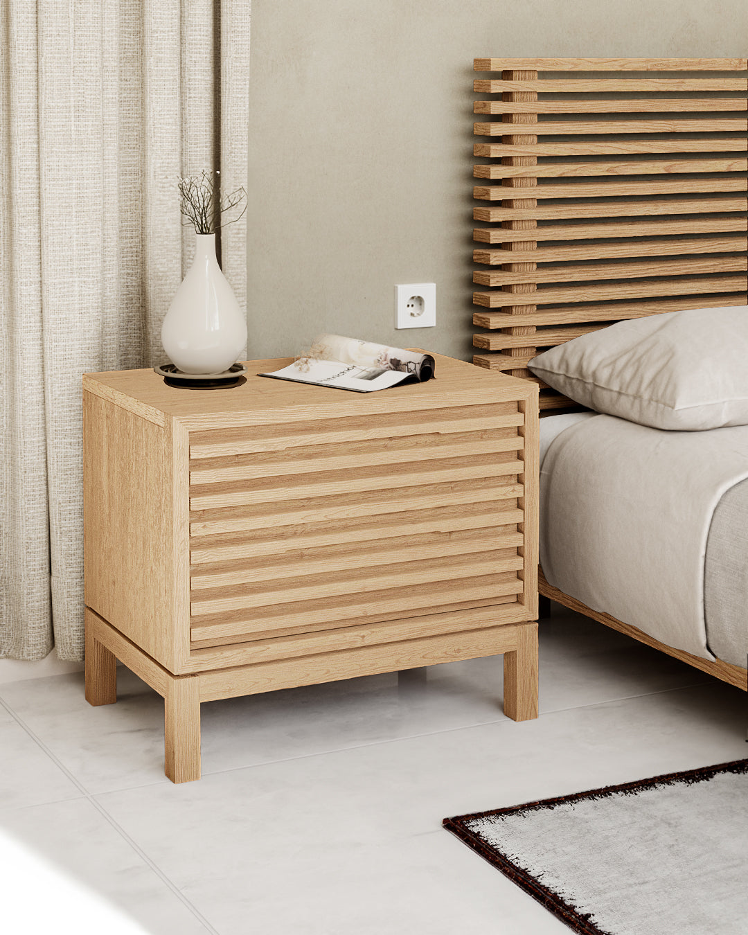 Tanner Two Drawer Ash Wood Nightstand in Flaxen by Modus Furniture at Eve Furniture