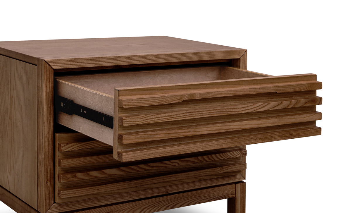 Tanner Two Drawer Ash Wood Nightstand in Roux by Modus Furniture at Eve Furniture