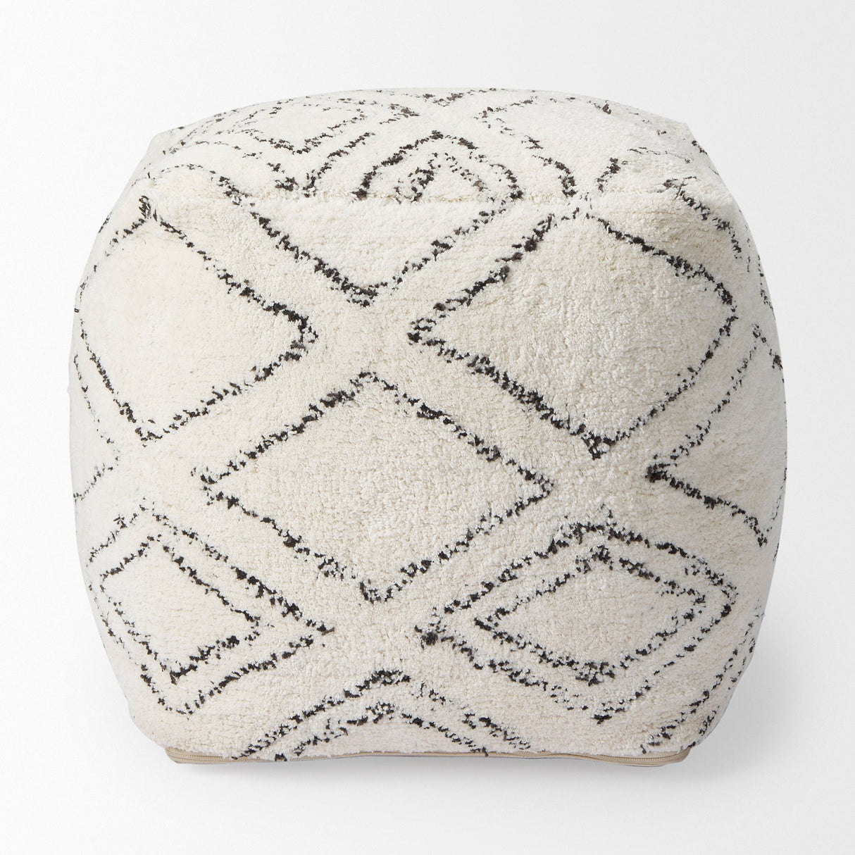 Tapir Beige Cotton Argyle Pattern Square Pouf by Mercana at Eve Furniture
