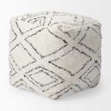 Tapir Beige Cotton Argyle Pattern Square Pouf by Mercana at Eve Furniture