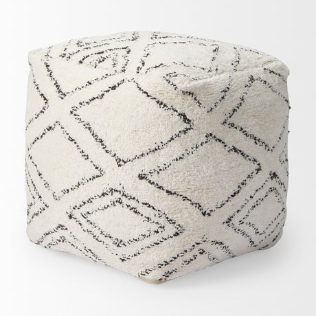 Tapir Beige Cotton Argyle Pattern Square Pouf by Mercana at Eve Furniture