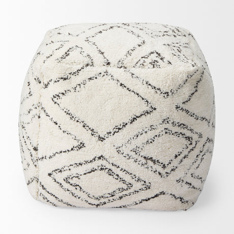 Tapir Beige Cotton Argyle Pattern Square Pouf by Mercana at Eve Furniture