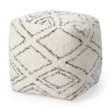 Tapir Beige Cotton Argyle Pattern Square Pouf by Mercana at Eve Furniture