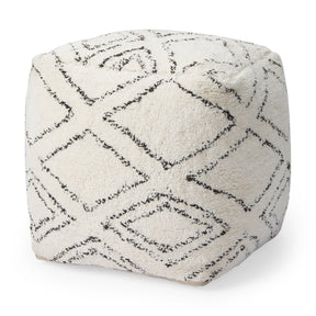 Tapir Beige Cotton Argyle Pattern Square Pouf by Mercana at Eve Furniture