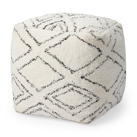 Tapir Beige Cotton Argyle Pattern Square Pouf by Mercana at Eve Furniture