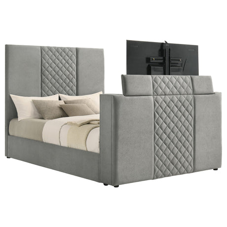Tara Grey 61-inch Upholstered Queen Panel TV Bed by Coaster at Eve Furniture
