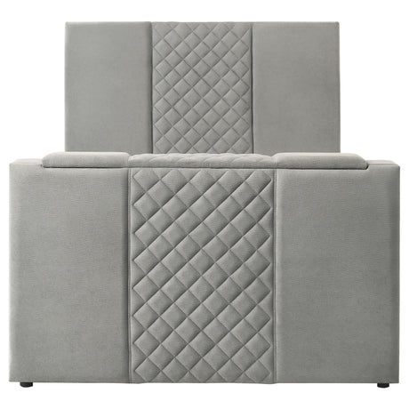 Tara Grey 61-inch Upholstered Queen Panel TV Bed by Coaster at Eve Furniture