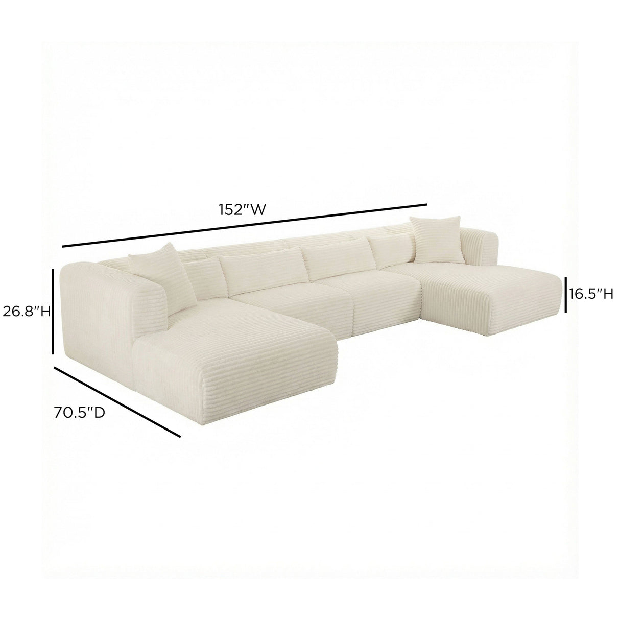 Tarra 4-Piece Fluffy Oversized Performance Corduroy Modular U-Sectional by TOV Furniture at Eve Furniture