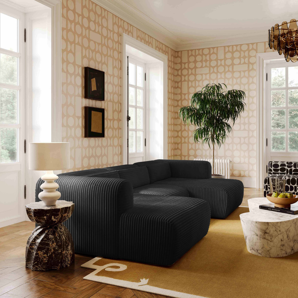 Tarra 4-Piece Fluffy Oversized Performance Corduroy Modular U-Sectional by TOV Furniture at Eve Furniture