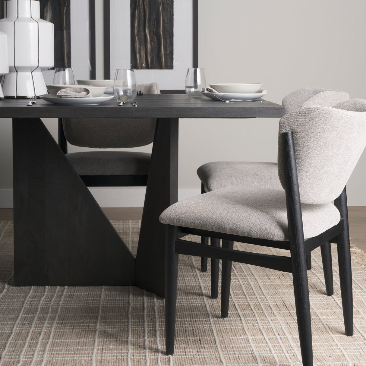 Tarro Rectangular Textured Black Wood w/ Geometrical Base Dining Table by Mercana at Eve Furniture