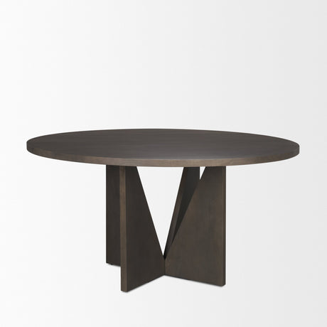 Tarro Round Textured Espresso Wood w/ Geometrical Base Dining Table by Mercana at Eve Furniture