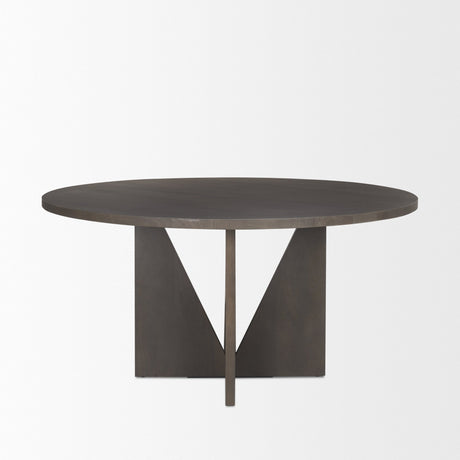 Tarro Round Textured Espresso Wood w/ Geometrical Base Dining Table by Mercana at Eve Furniture