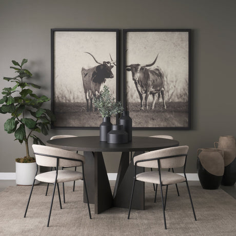 Tarro Round Textured Espresso Wood w/ Geometrical Base Dining Table by Mercana at Eve Furniture