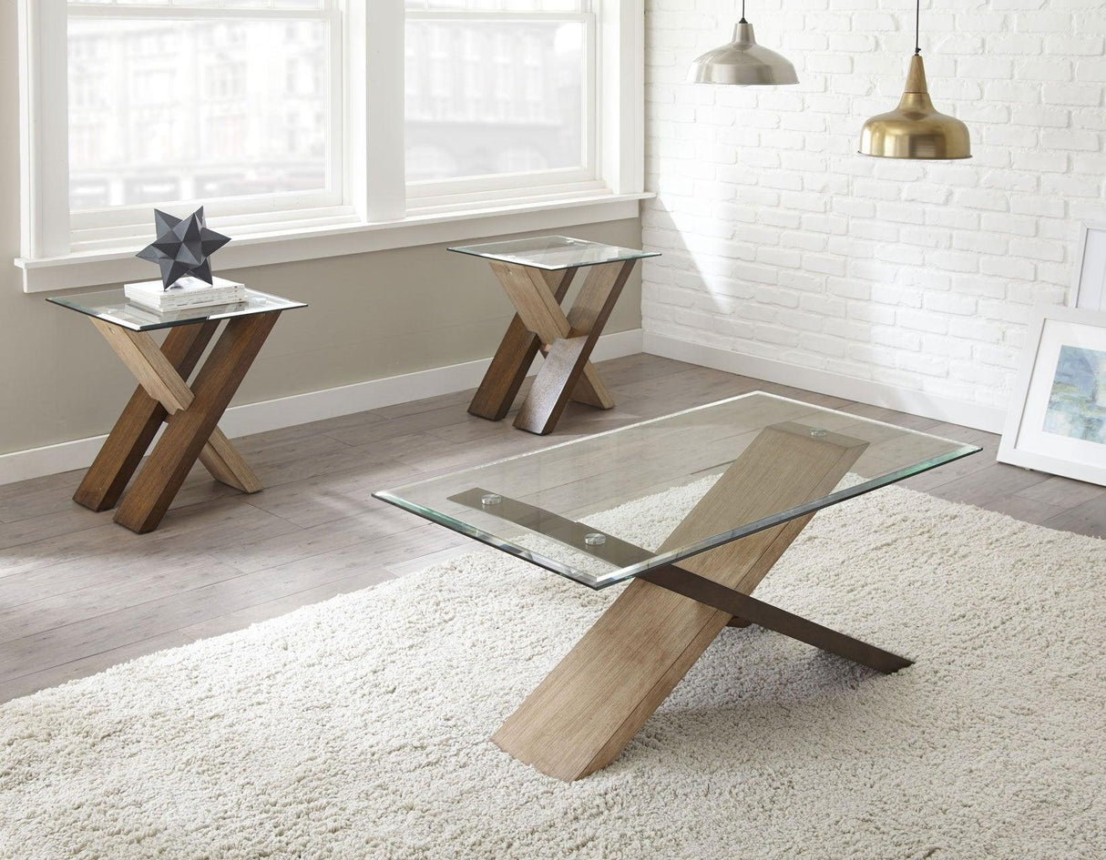 Tasha 3-Piece Set (Glass Top Cocktail & 2 End Tables) by Steve Silver at Eve Furniture