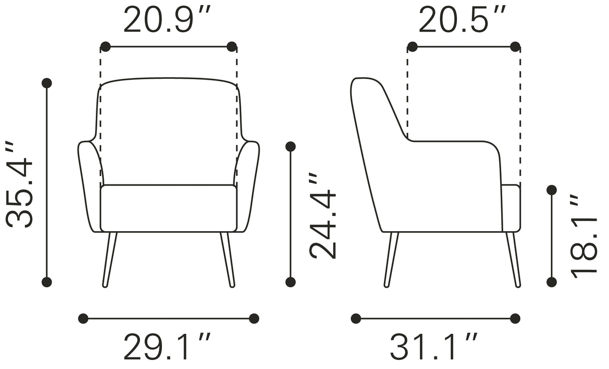 Tasmania Vintage Brown Accent Chair by Zuomod at Eve Furniture
