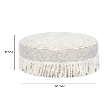 Tassy Tasseled Round Ottoman by TOV Furniture at Eve Furniture