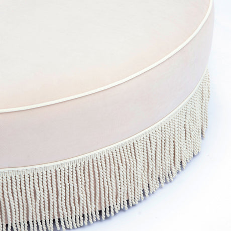 Tassy Tasseled Round Ottoman by TOV Furniture at Eve Furniture
