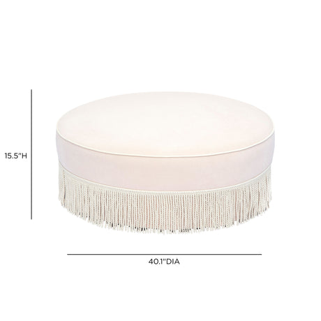 Tassy Tasseled Round Ottoman by TOV Furniture at Eve Furniture