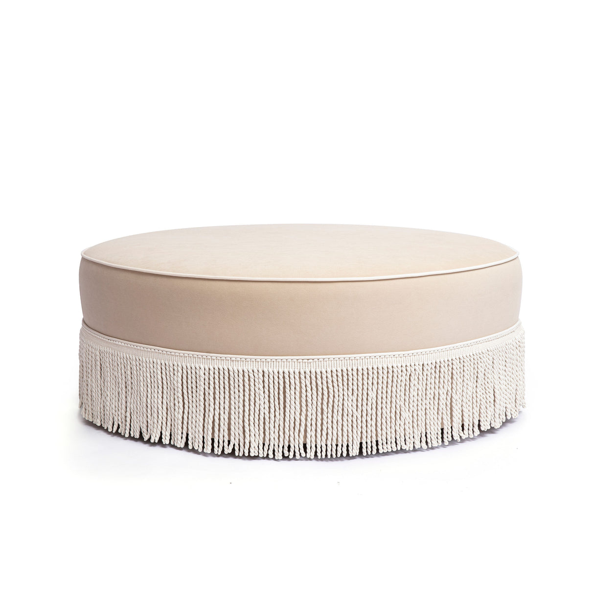 Tassy Tasseled Round Ottoman by TOV Furniture at Eve Furniture
