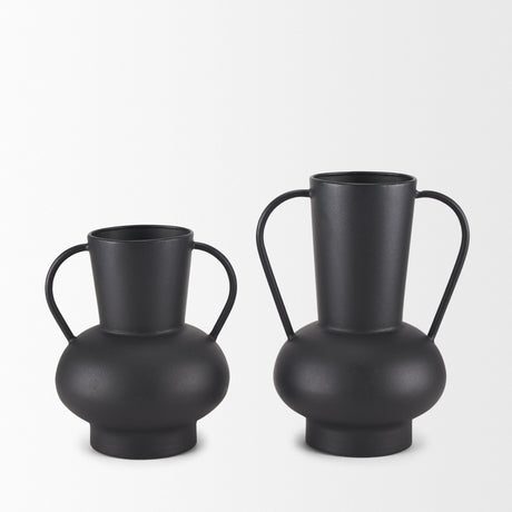 Tasya Large Matte Black w/ Handles Metal Vase by Mercana at Eve Furniture