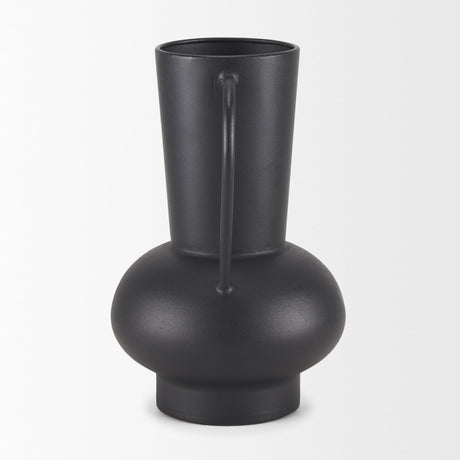 Tasya Large Matte Black w/ Handles Metal Vase by Mercana at Eve Furniture
