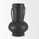 Tasya Large Matte Black w/ Handles Metal Vase by Mercana at Eve Furniture