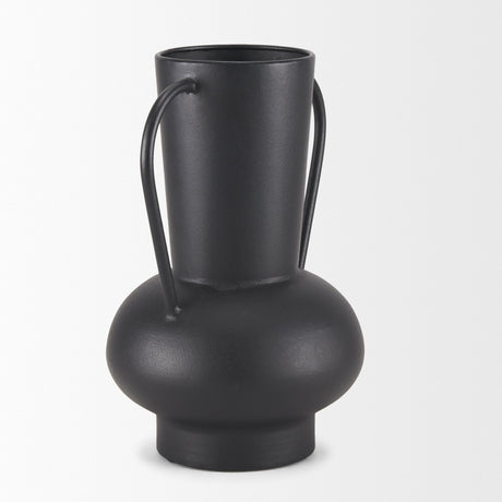 Tasya Large Matte Black w/ Handles Metal Vase by Mercana at Eve Furniture