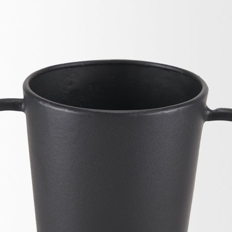 Tasya Large Matte Black w/ Handles Metal Vase by Mercana at Eve Furniture