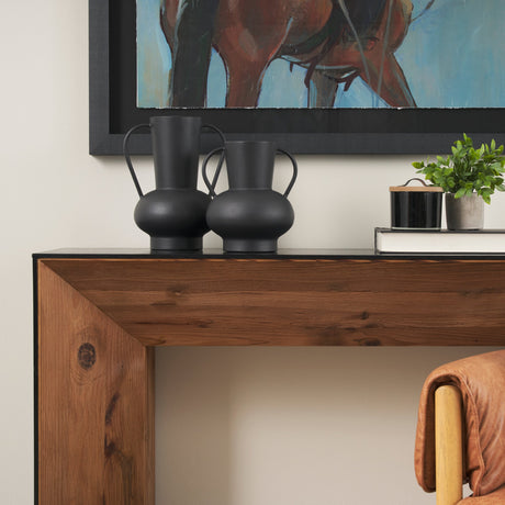 Tasya Large Matte Black w/ Handles Metal Vase by Mercana at Eve Furniture