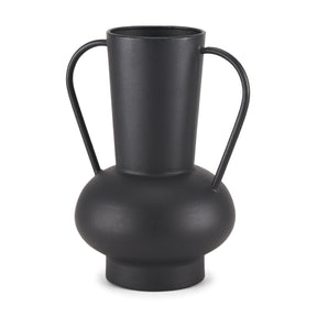 Tasya Large Matte Black w/ Handles Metal Vase by Mercana at Eve Furniture