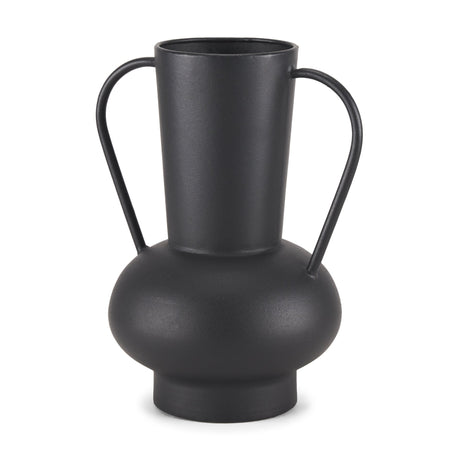 Tasya Large Matte Black w/ Handles Metal Vase by Mercana at Eve Furniture