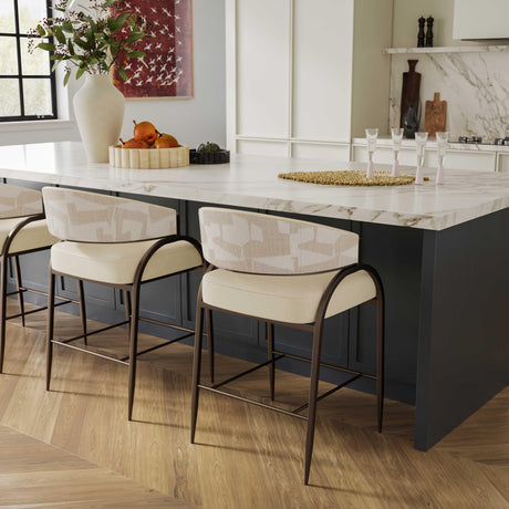Tatum Cream Vegan Leather and 2-Tone Jacquard Counter Stool by TOV Furniture at Eve Furniture