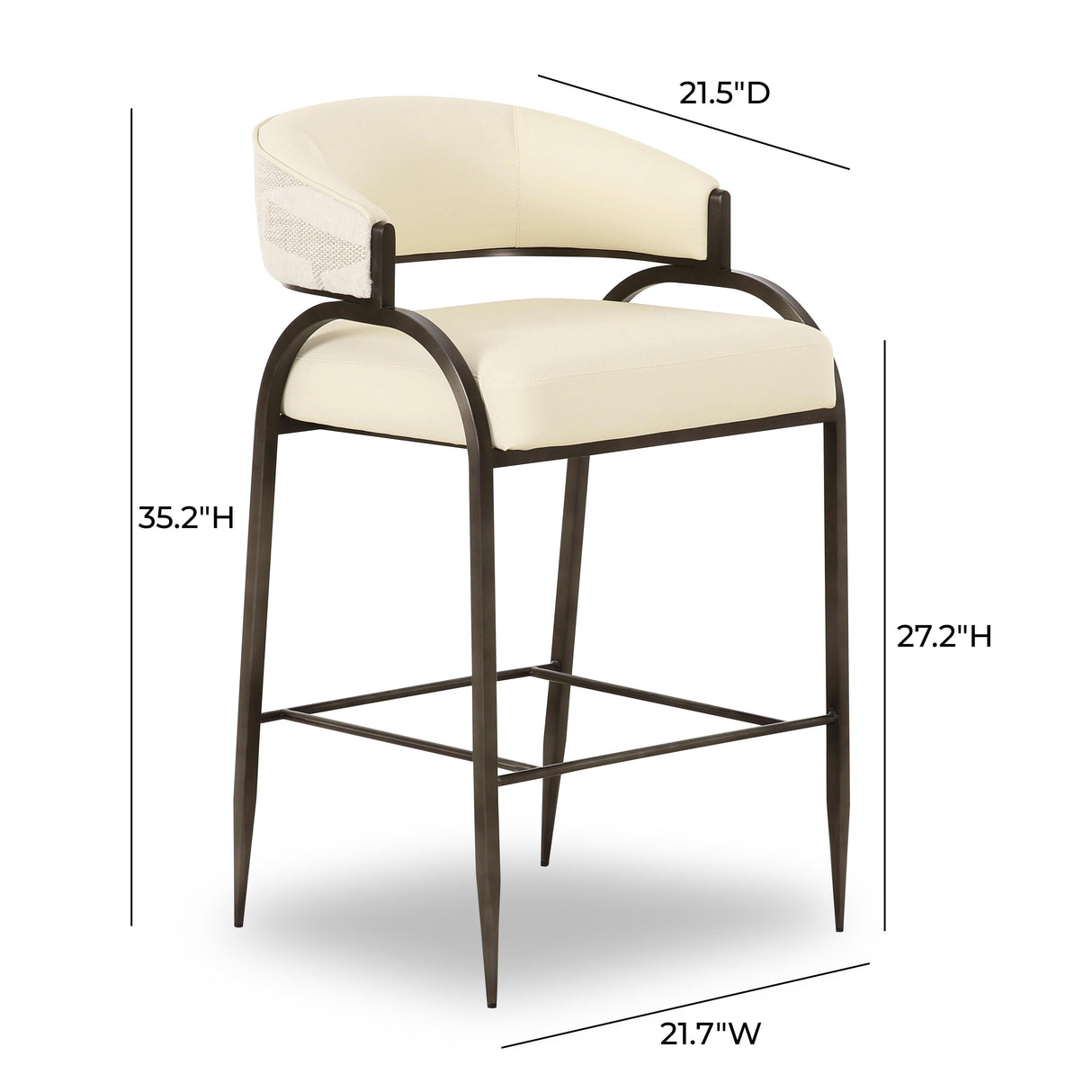 Tatum Cream Vegan Leather and 2-Tone Jacquard Counter Stool by TOV Furniture at Eve Furniture
