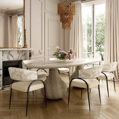 Tatum Cream Vegan Leather and 2-Tone Jacquard Dining Chair by TOV Furniture at Eve Furniture