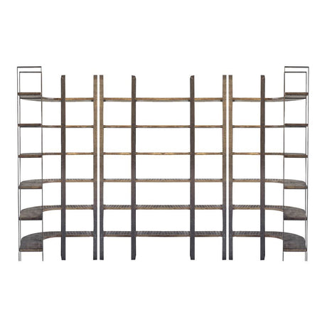Taunton I Brown Wood and Black Iron Six Shelving Unit by Mercana at Eve Furniture