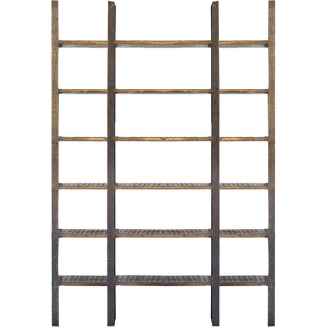 Taunton I Brown Wood and Black Iron Six Shelving Unit by Mercana at Eve Furniture