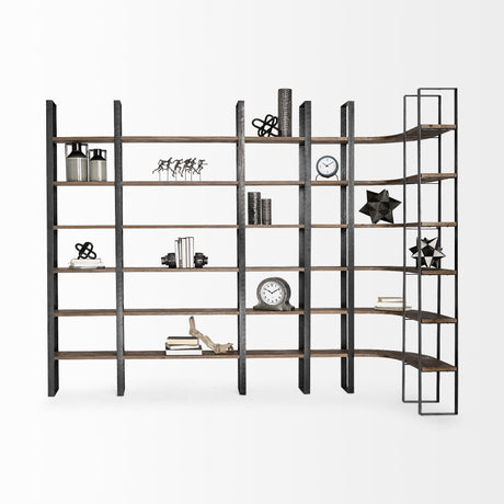 Taunton II Dark Brown Wood And Black Iron Six Shelving Unit by Mercana at Eve Furniture