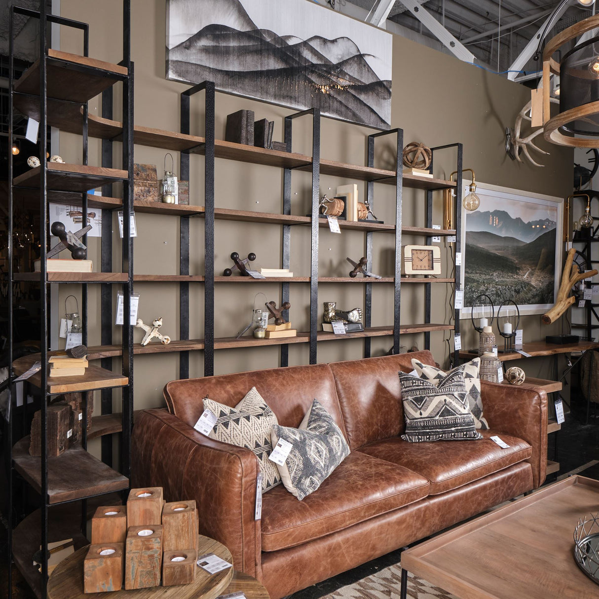 Taunton II Dark Brown Wood And Black Iron Six Shelving Unit by Mercana at Eve Furniture