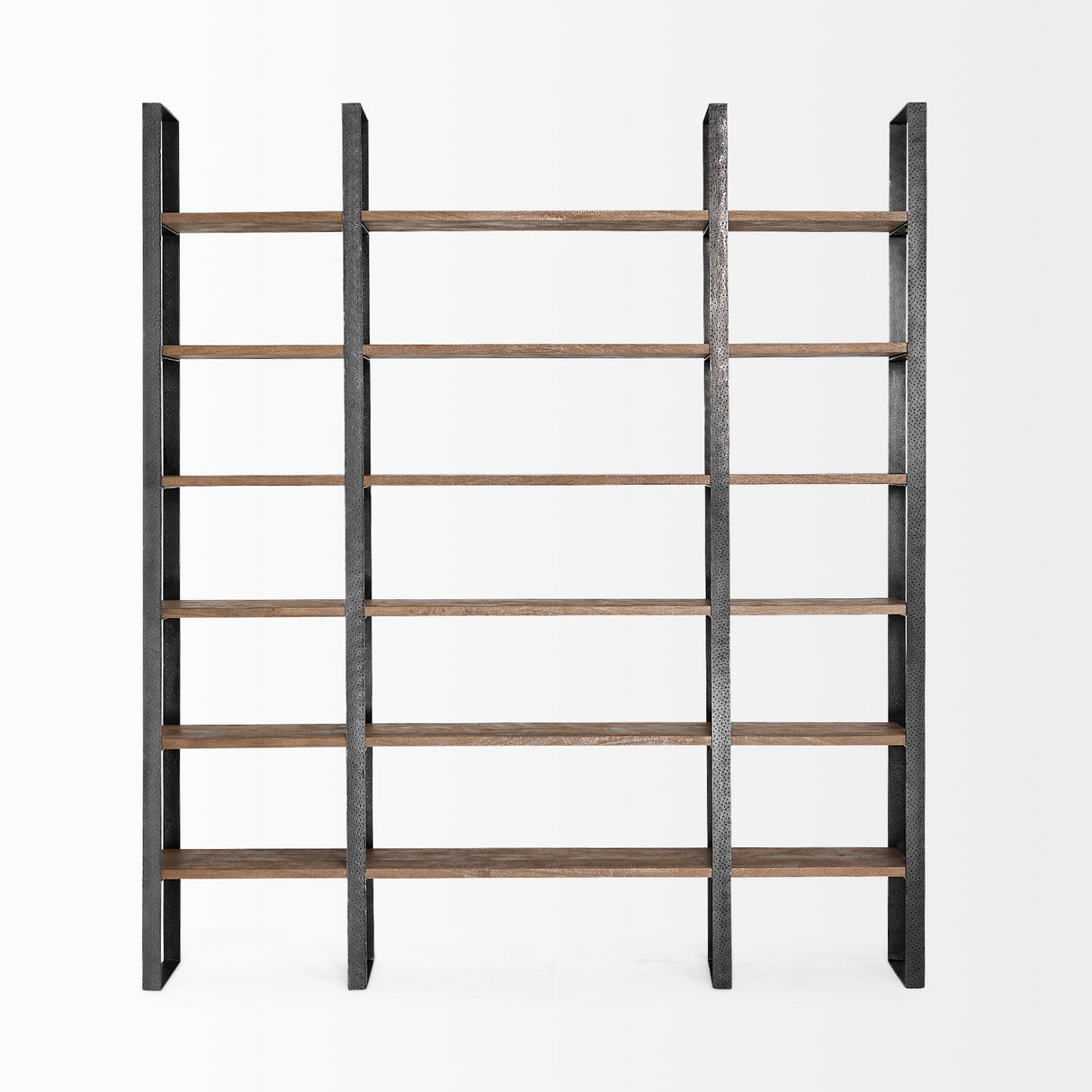 Taunton II Dark Brown Wood And Black Iron Six Shelving Unit by Mercana at Eve Furniture