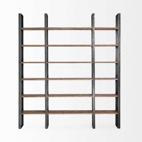 Taunton II Dark Brown Wood And Black Iron Six Shelving Unit by Mercana at Eve Furniture