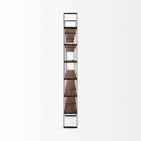 Taunton II Dark Brown Wood And Black Iron Six Shelving Unit by Mercana at Eve Furniture