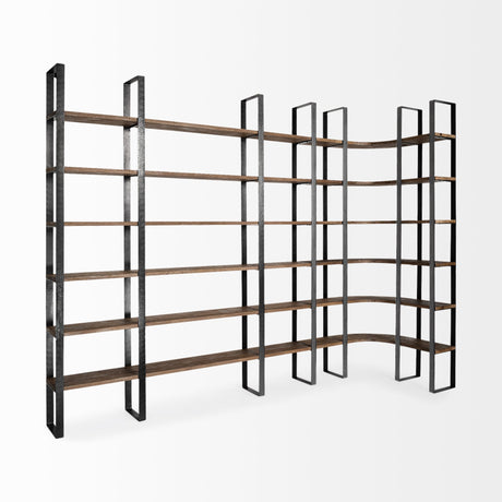 Taunton II Dark Brown Wood And Black Iron Six Shelving Unit by Mercana at Eve Furniture