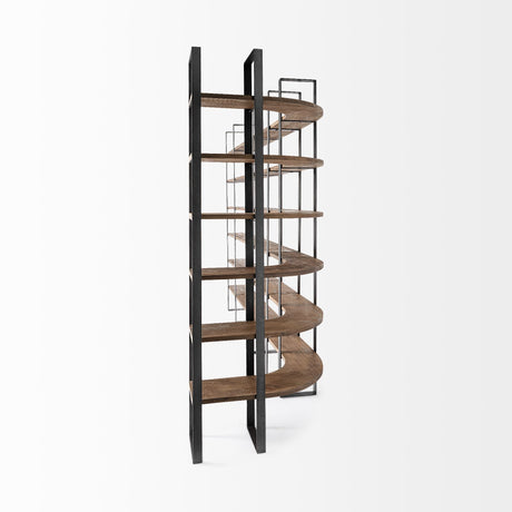 Taunton II Dark Brown Wood And Black Iron Six Shelving Unit by Mercana at Eve Furniture