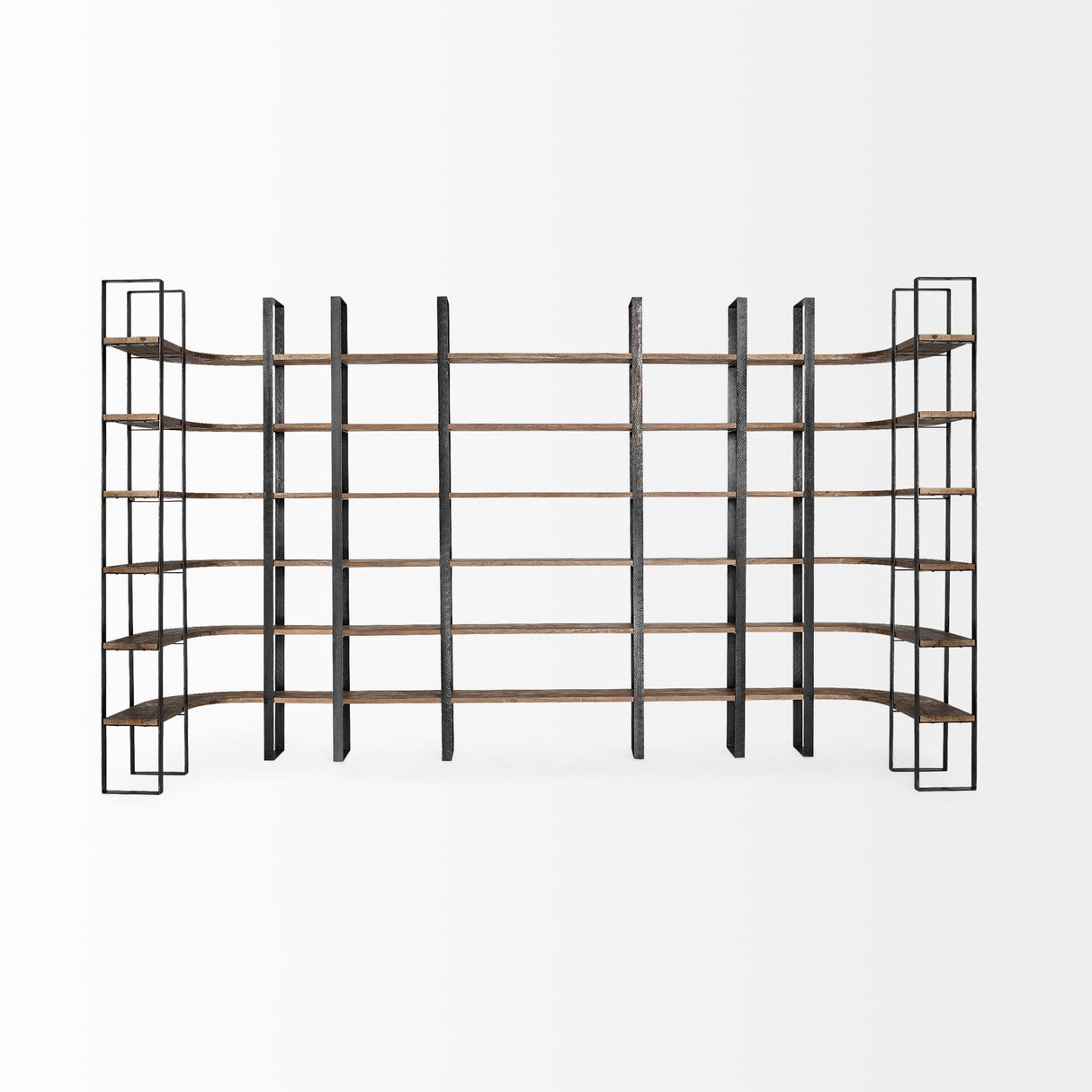 Taunton II Dark Brown Wood And Black Iron Six Shelving Unit by Mercana at Eve Furniture