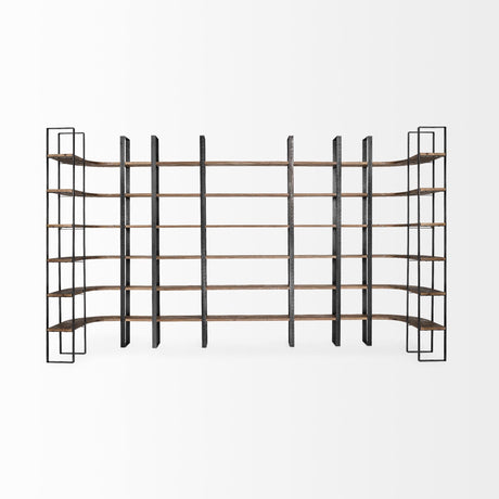 Taunton II Dark Brown Wood And Black Iron Six Shelving Unit by Mercana at Eve Furniture
