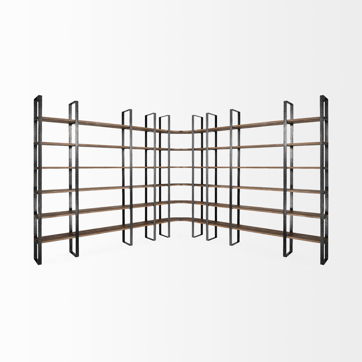 Taunton II Dark Brown Wood And Black Iron Six Shelving Unit by Mercana at Eve Furniture