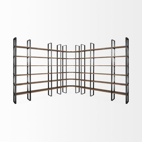 Taunton II Dark Brown Wood And Black Iron Six Shelving Unit by Mercana at Eve Furniture