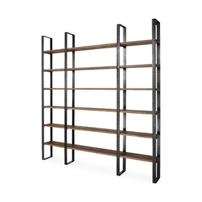 Taunton II Dark Brown Wood And Black Iron Six Shelving Unit by Mercana at Eve Furniture