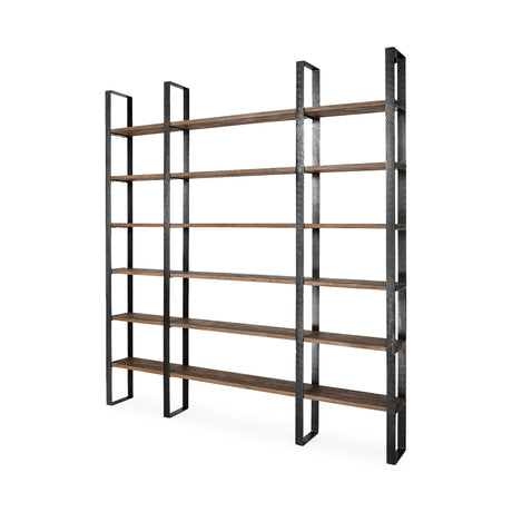 Taunton II Dark Brown Wood And Black Iron Six Shelving Unit by Mercana at Eve Furniture