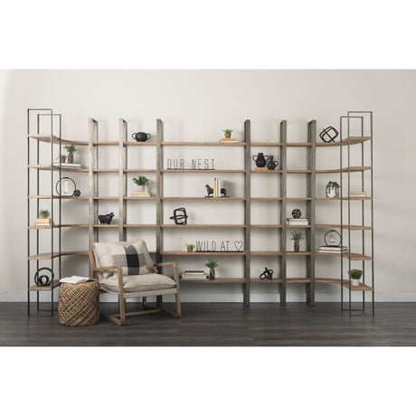 Taunton Medium Brown Wood W/ Antique Nickel Metal Frame 6 Tier Shelving Unit by Mercana at Eve Furniture